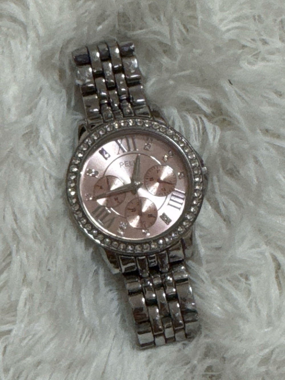 Relic by Fossil Women’s Pink Crystal Bezel Stainless Steel Bracelet Watch